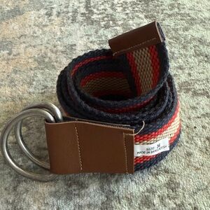 Striped Canvas Belt with Double Ring Buckle